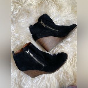 Lucky Brand Suede Zip Wedge Booties